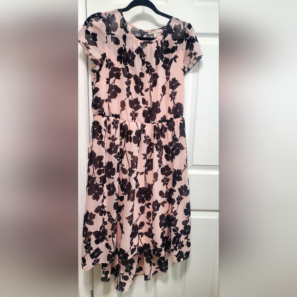 Pale Pink Floral High Low Sundress with Flutter Sleeves for Wedding Guest